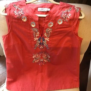 Vineyard Vines Coral Embroidered Sleeveless Top